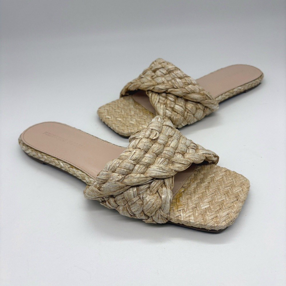 Princess Polly‎ Shoreline Braided Raffia Sandals Size 8 Square Toe Woven Flat